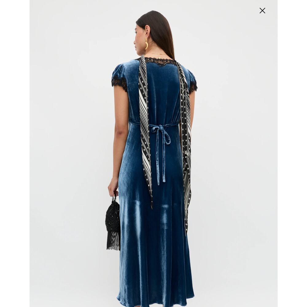 Rixo Red Velvet Clarice Midi Dress Steel Blue Size 2X - Picture 3 of 8